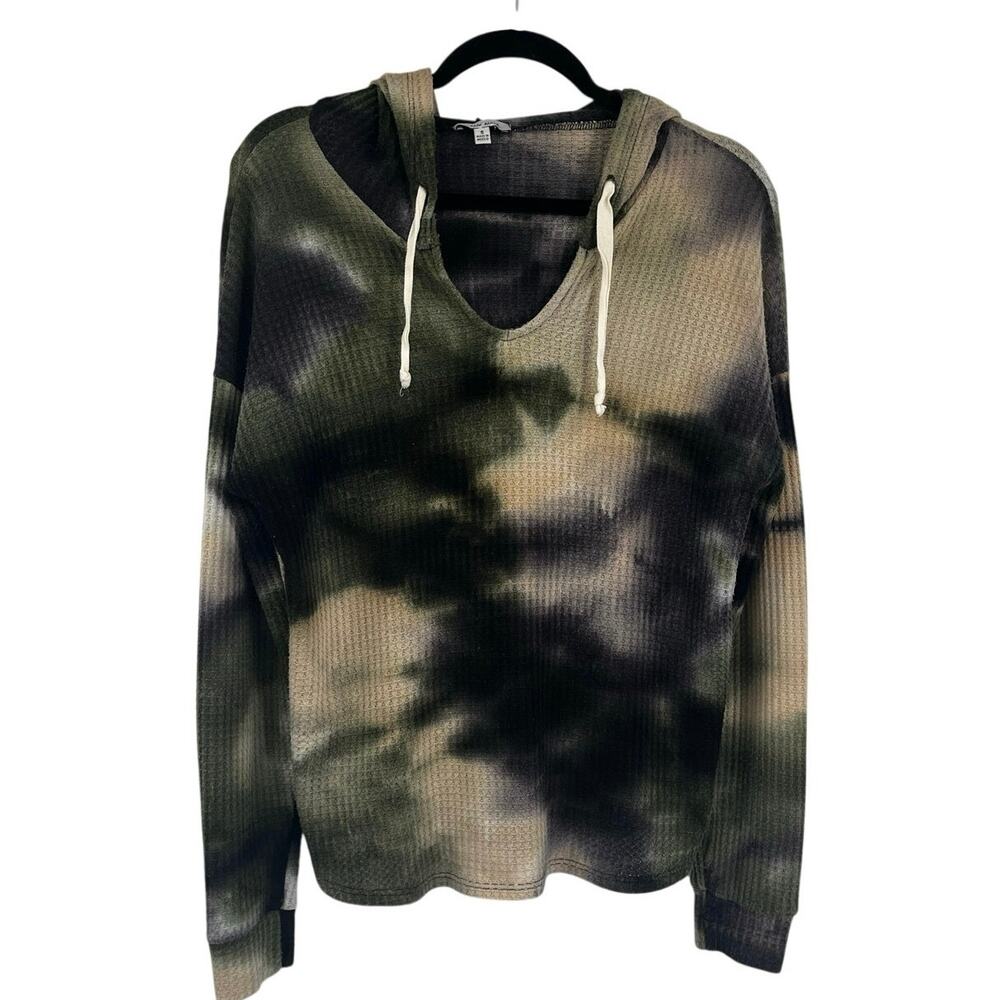 White Birch Tie-Dye Waffle Knit Hoodie Camo Green Black Tan Women’s Small
